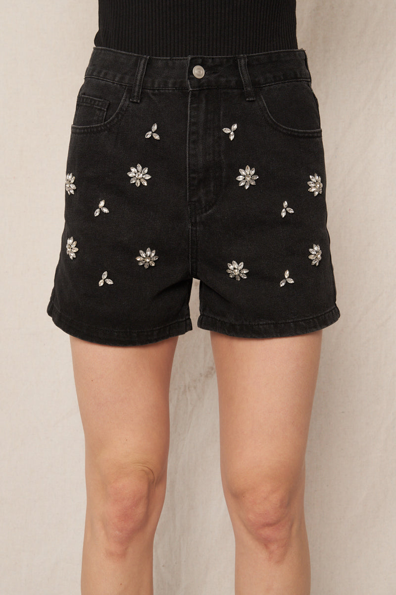 Shimmering Flowers Denim Shorts