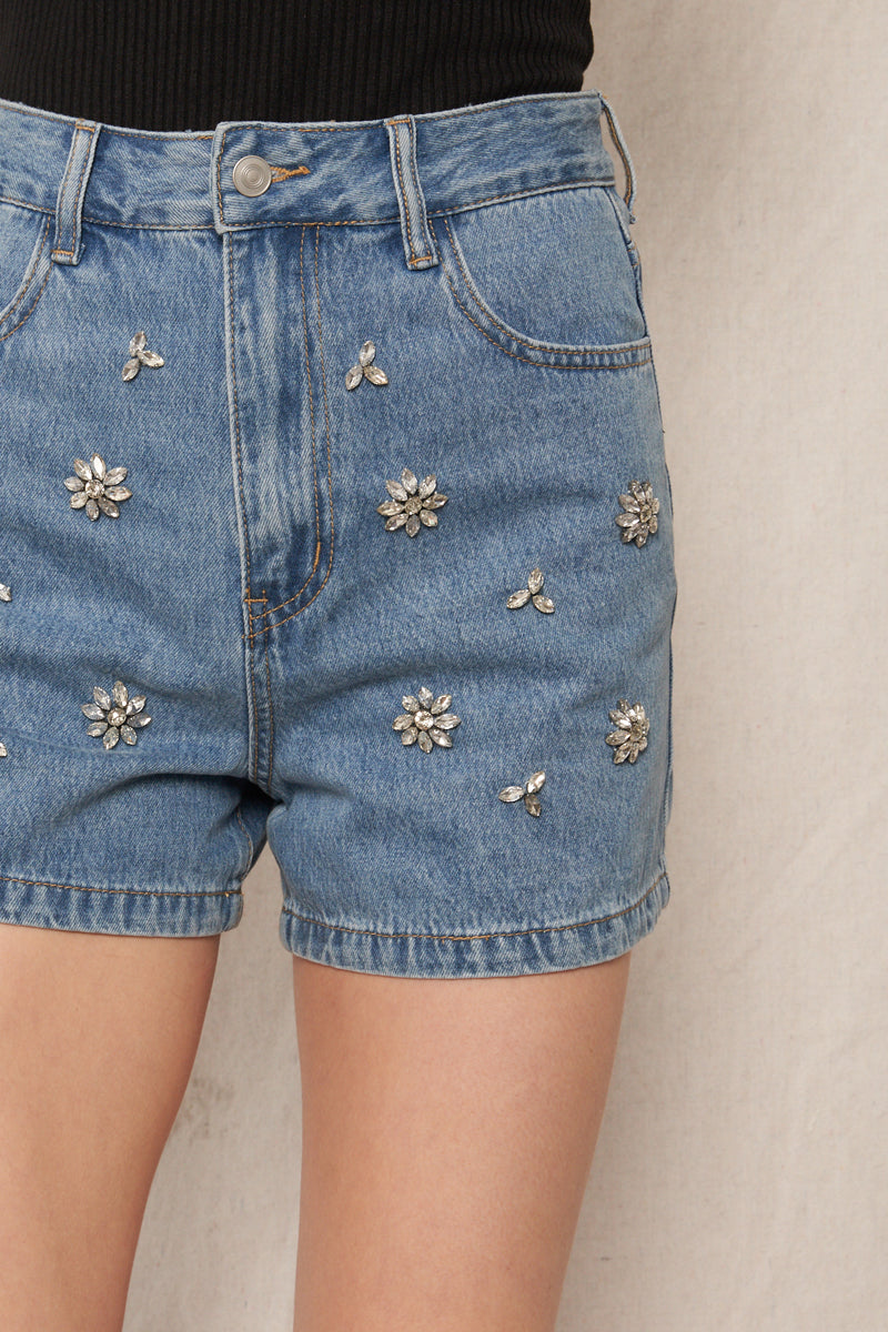 Shimmering Flowers Denim Shorts