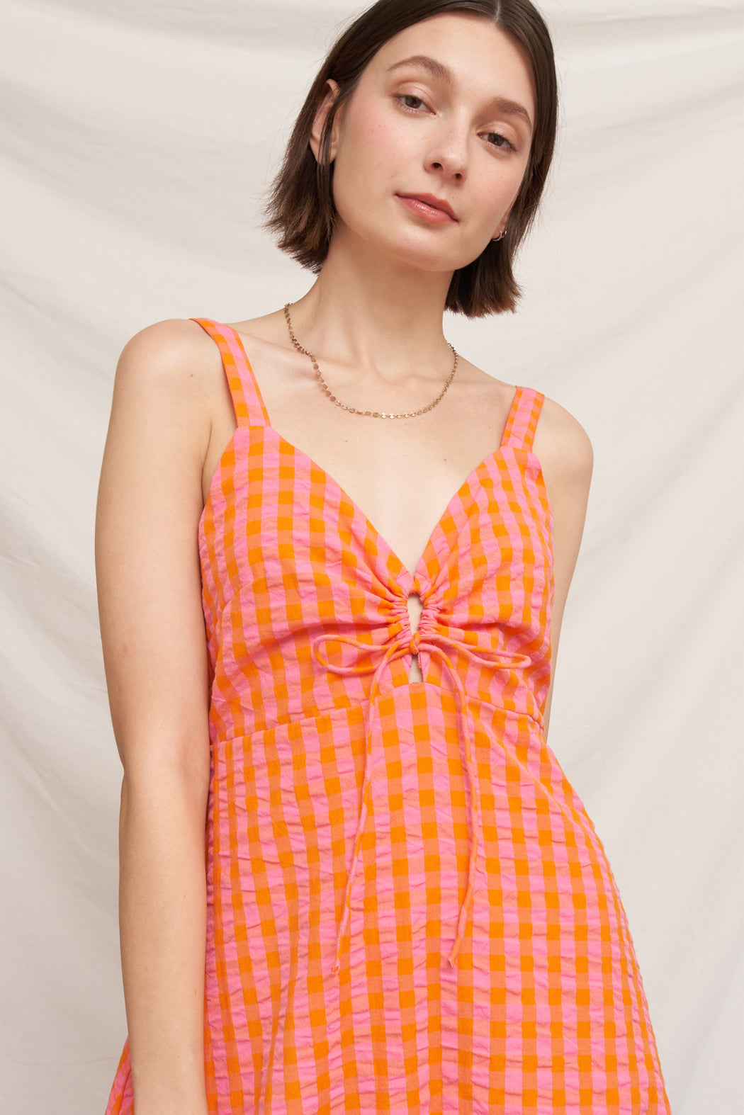 Tangerine Plaid Midi Dress