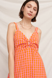 Tangerine Plaid Midi Dress