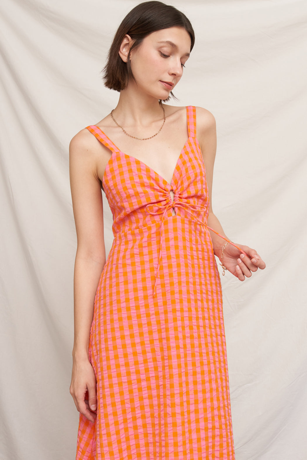 Tangerine Plaid Midi Dress