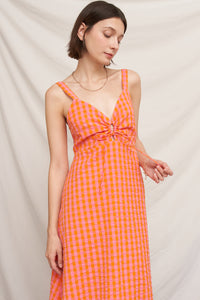 Tangerine Plaid Midi Dress