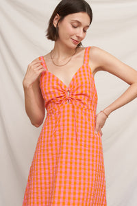 Tangerine Plaid Midi Dress