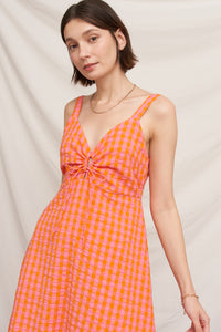 Tangerine Plaid Midi Dress