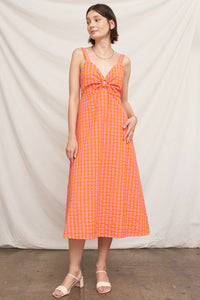 Tangerine Plaid Midi Dress