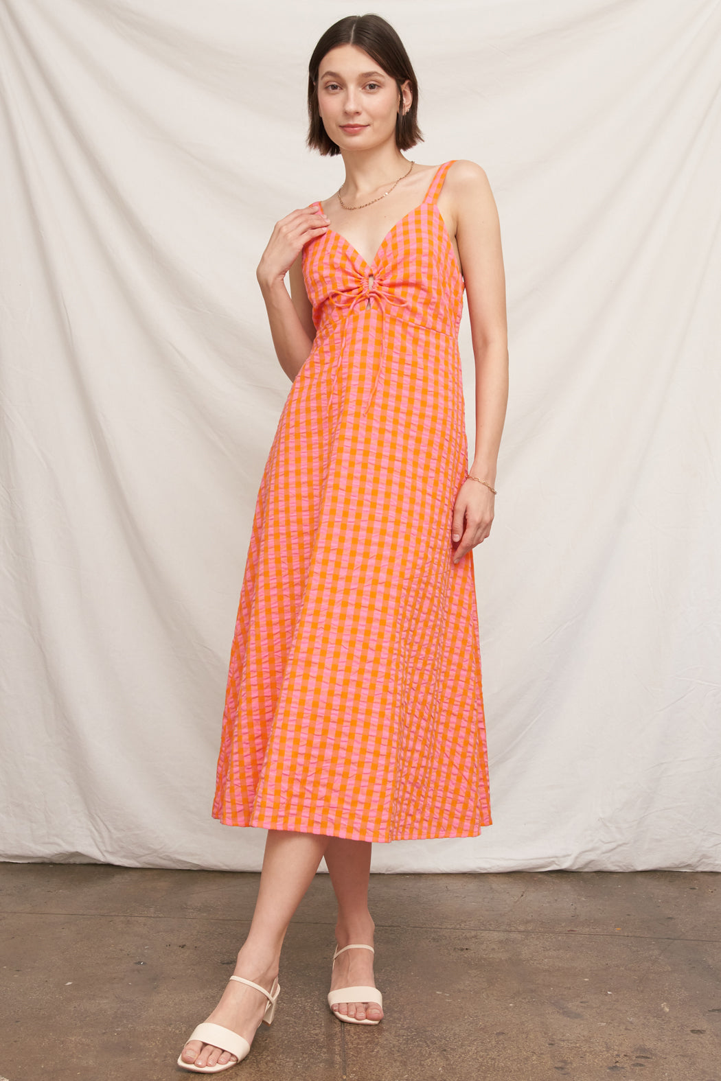 Tangerine Plaid Midi Dress