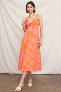 Tangerine Plaid Midi Dress