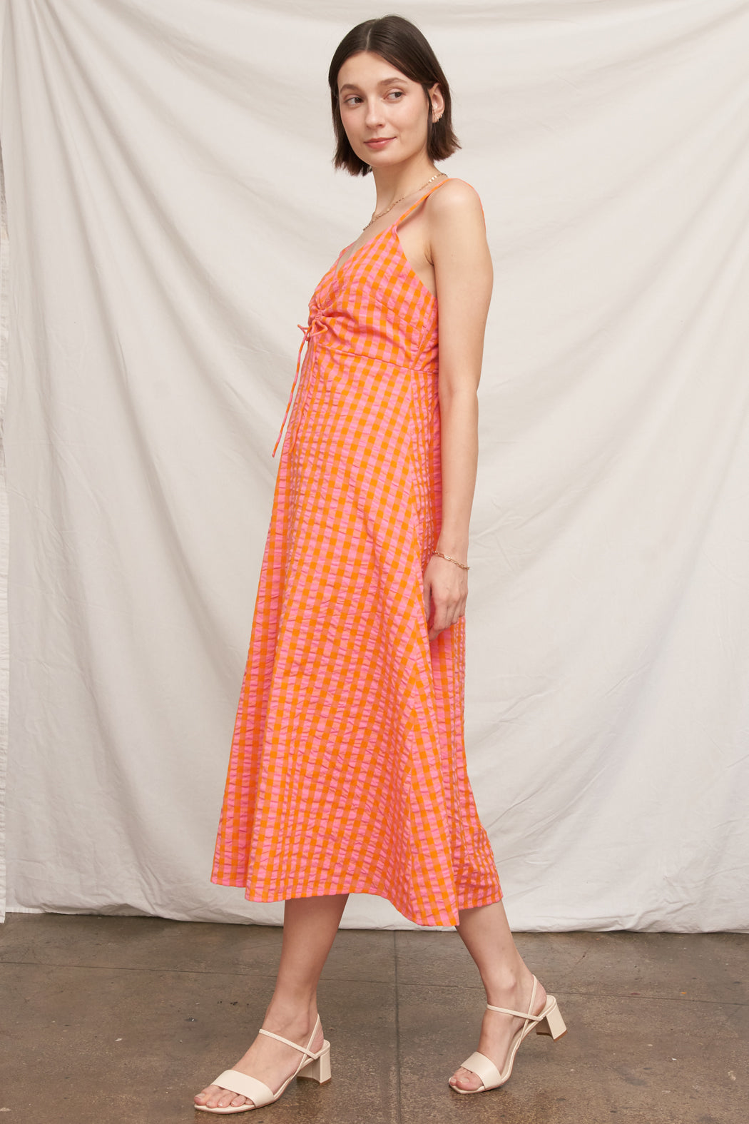 Tangerine Plaid Midi Dress
