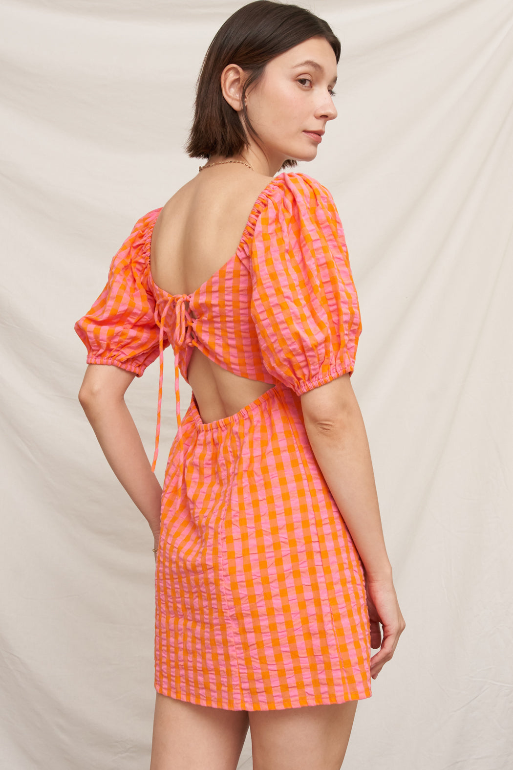 Tangerine Lace-Up Mini Dress