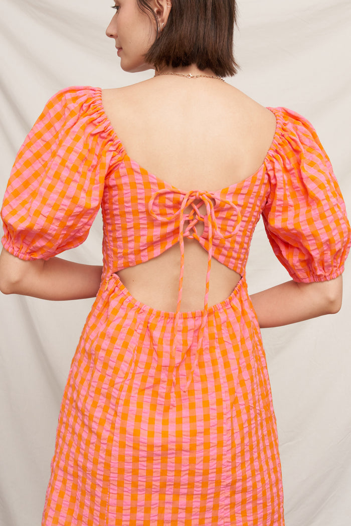 Tangerine Lace-Up Mini Dress