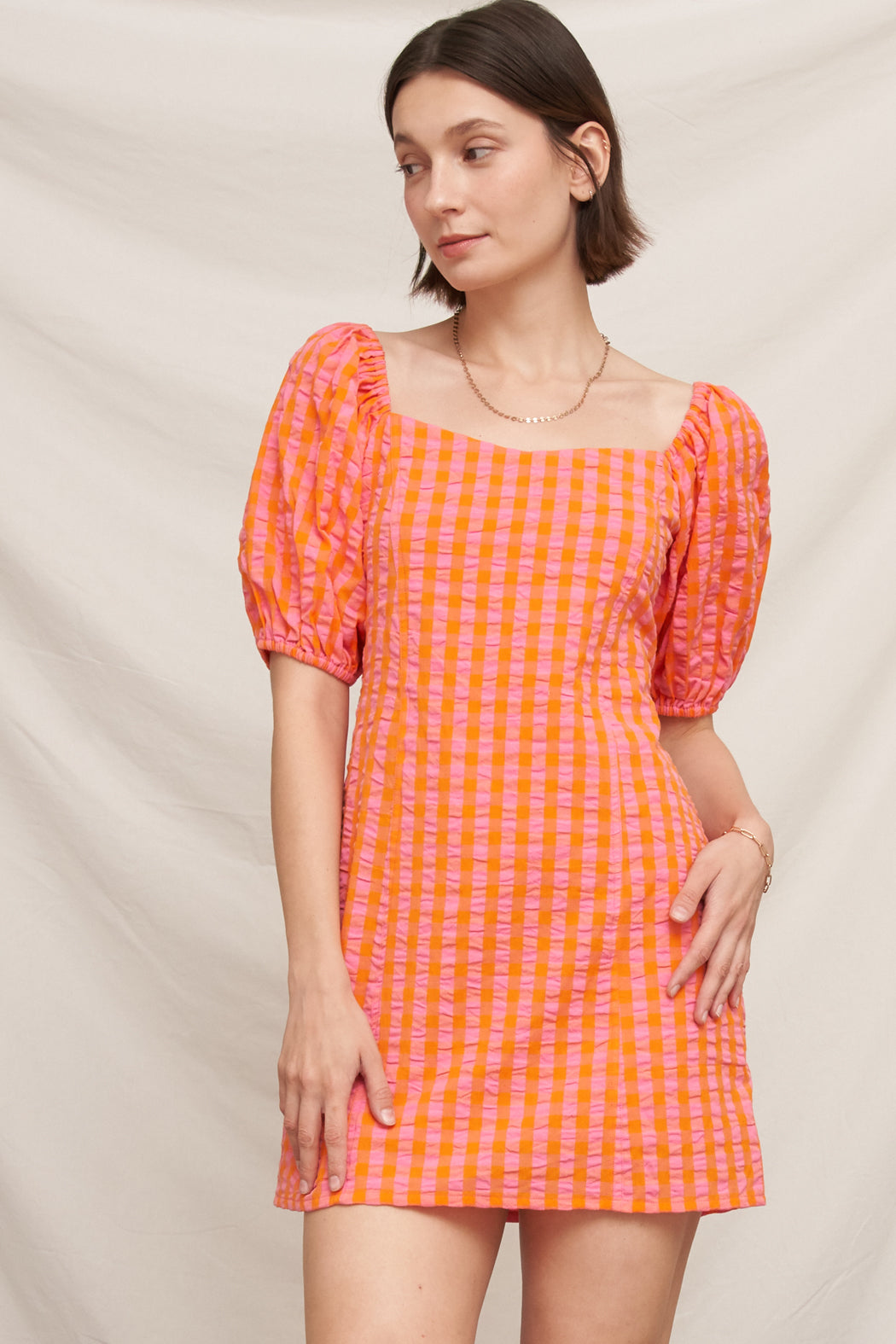 Tangerine Lace-Up Mini Dress