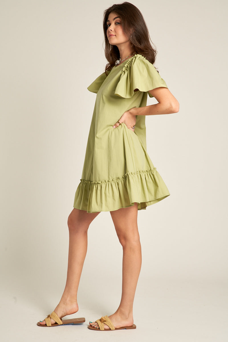 Jean Ruffle Sleeve Dress