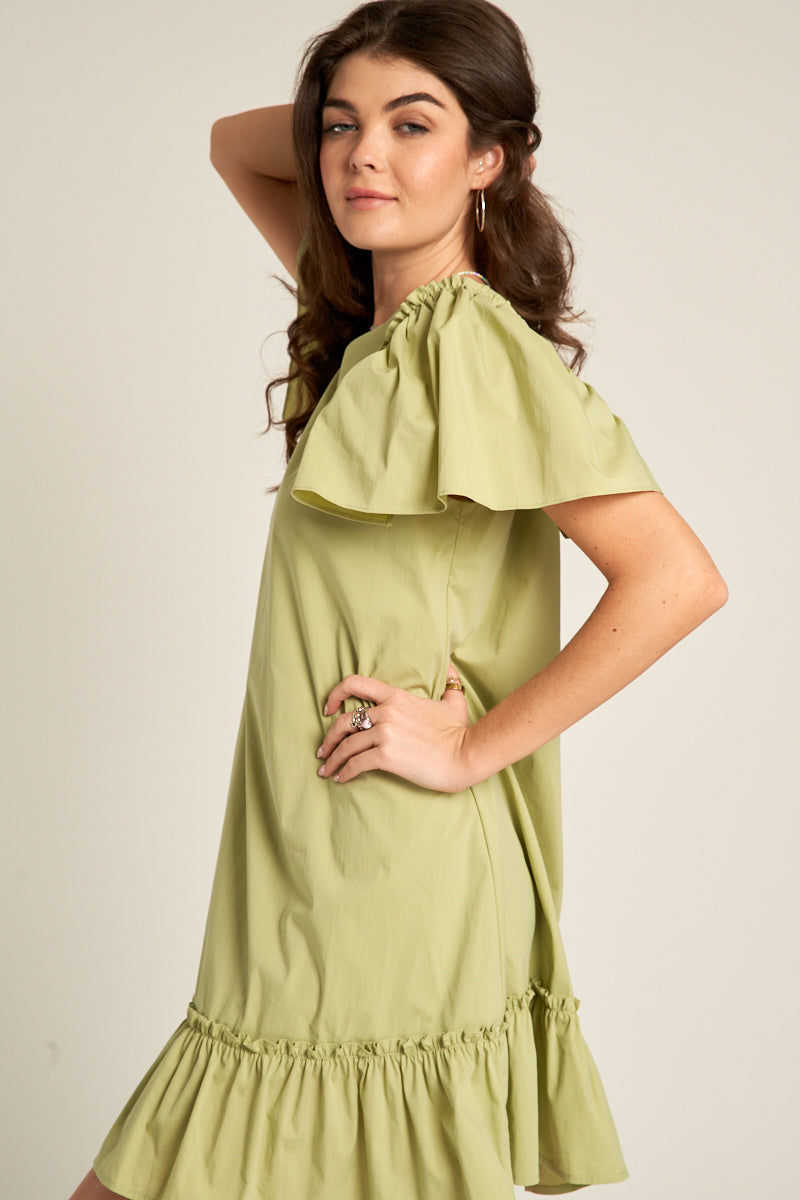 Jean Ruffle Sleeve Dress