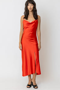 Angelina Cowl Neck Satin Dress