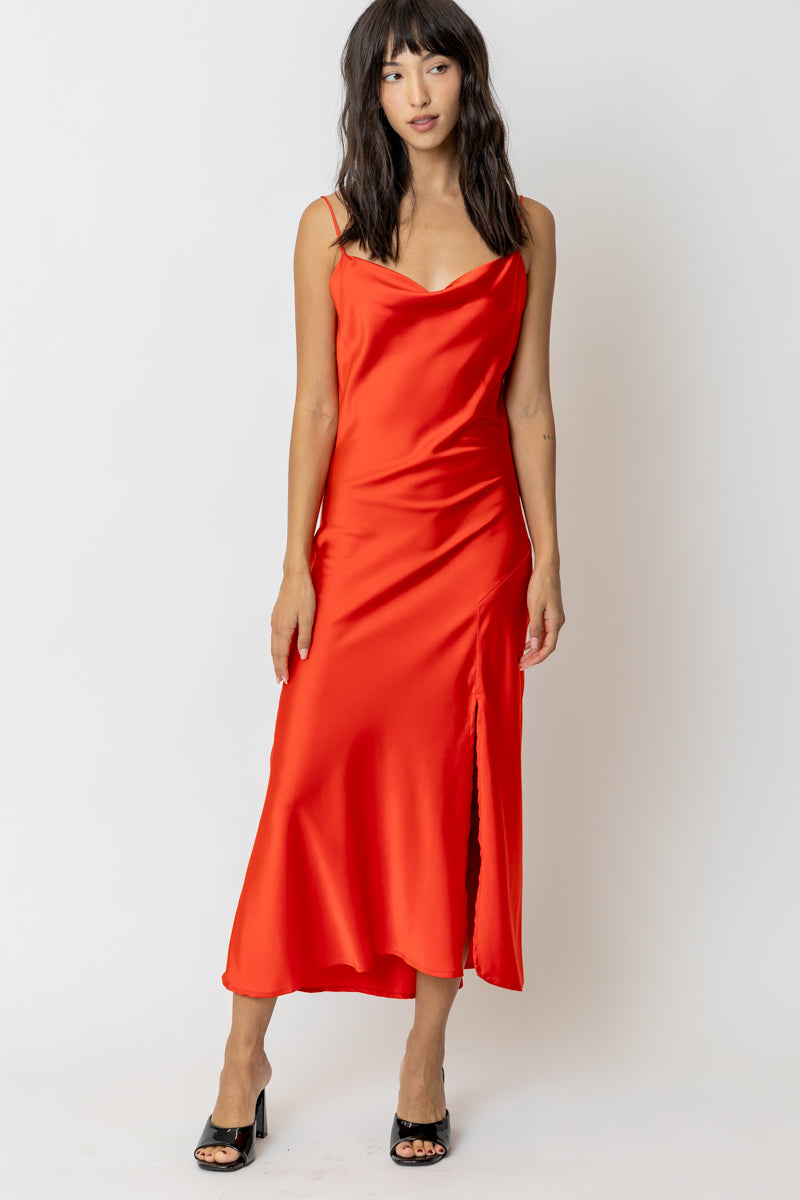 Angelina Cowl Neck Satin Dress