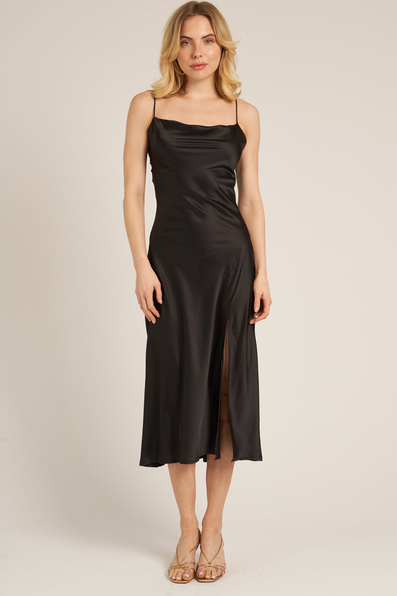 Angelina Cowl Neck Satin Dress