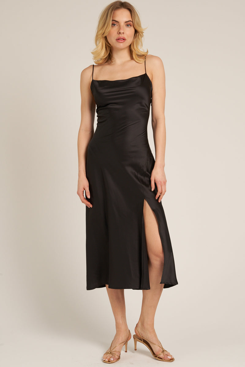 Angelina Cowl Neck Satin Dress