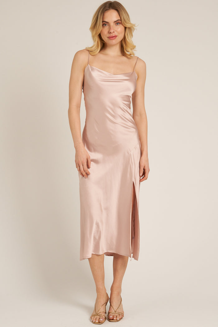 Angelina Cowl Neck Satin Dress