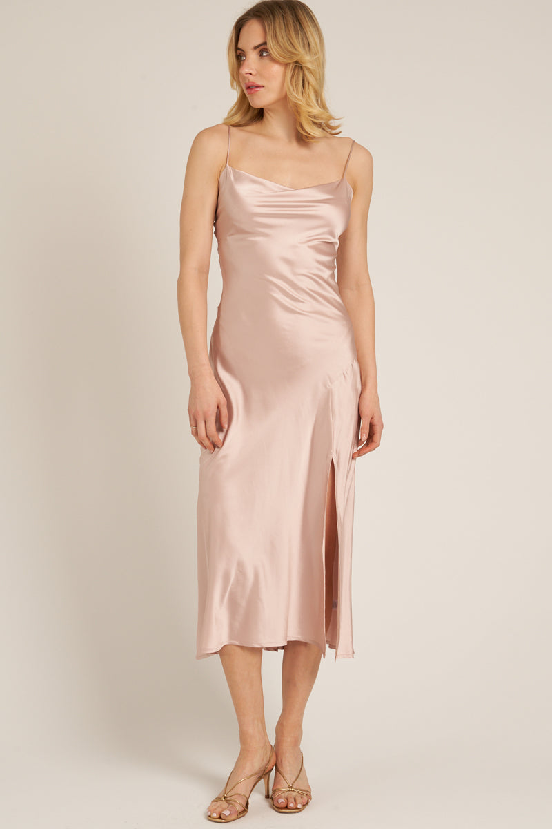 Angelina Cowl Neck Satin Dress