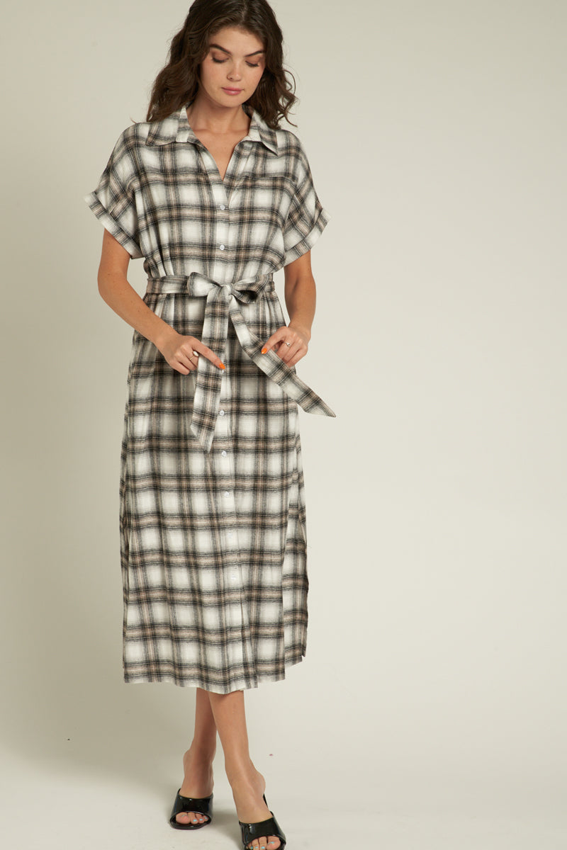 Melissa Grey Plaid Shirt Dress