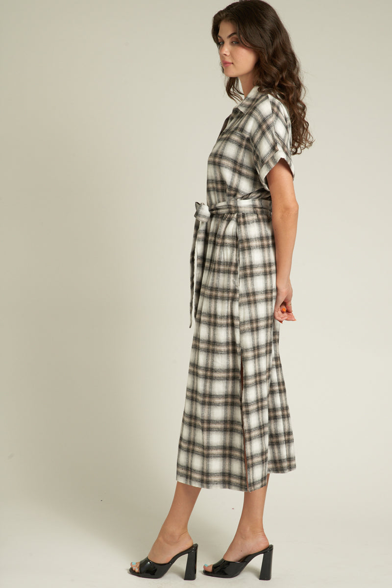 Melissa Grey Plaid Shirt Dress