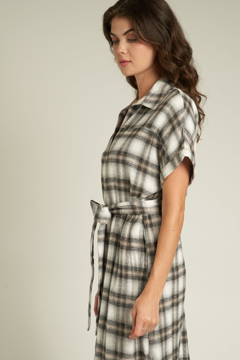 Melissa Grey Plaid Shirt Dress