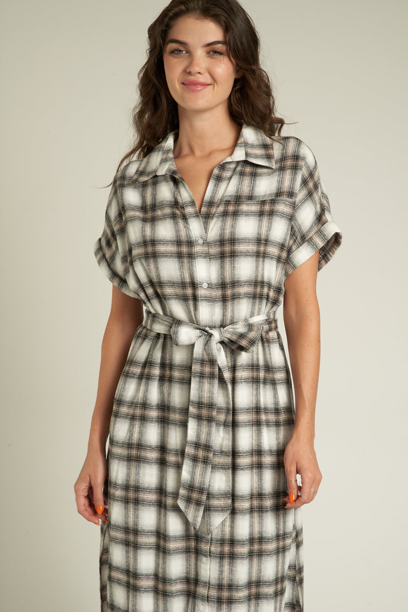 Melissa Grey Plaid Shirt Dress