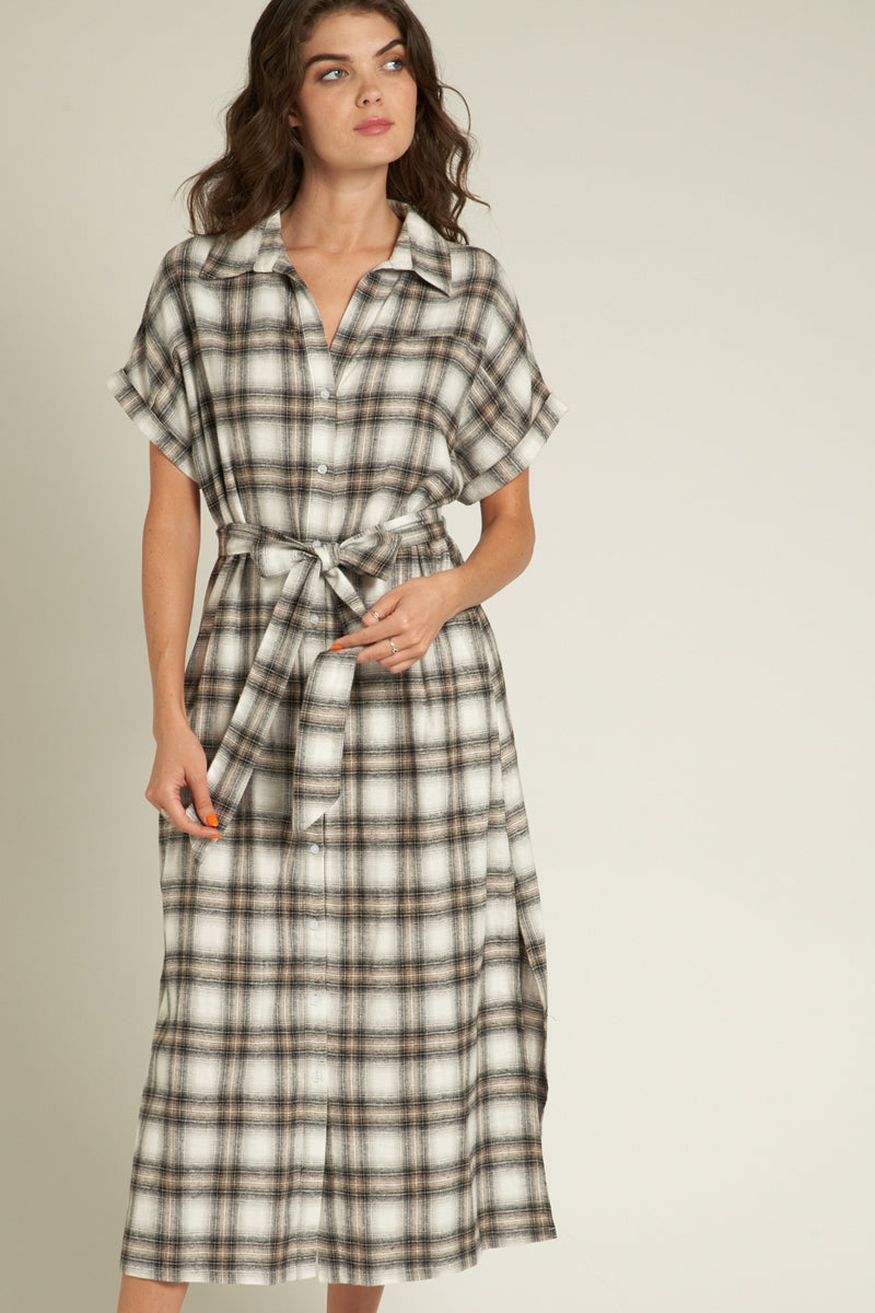 Melissa Grey Plaid Shirt Dress