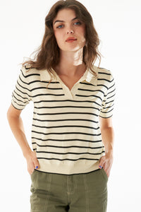 Striped Collared Knit Top