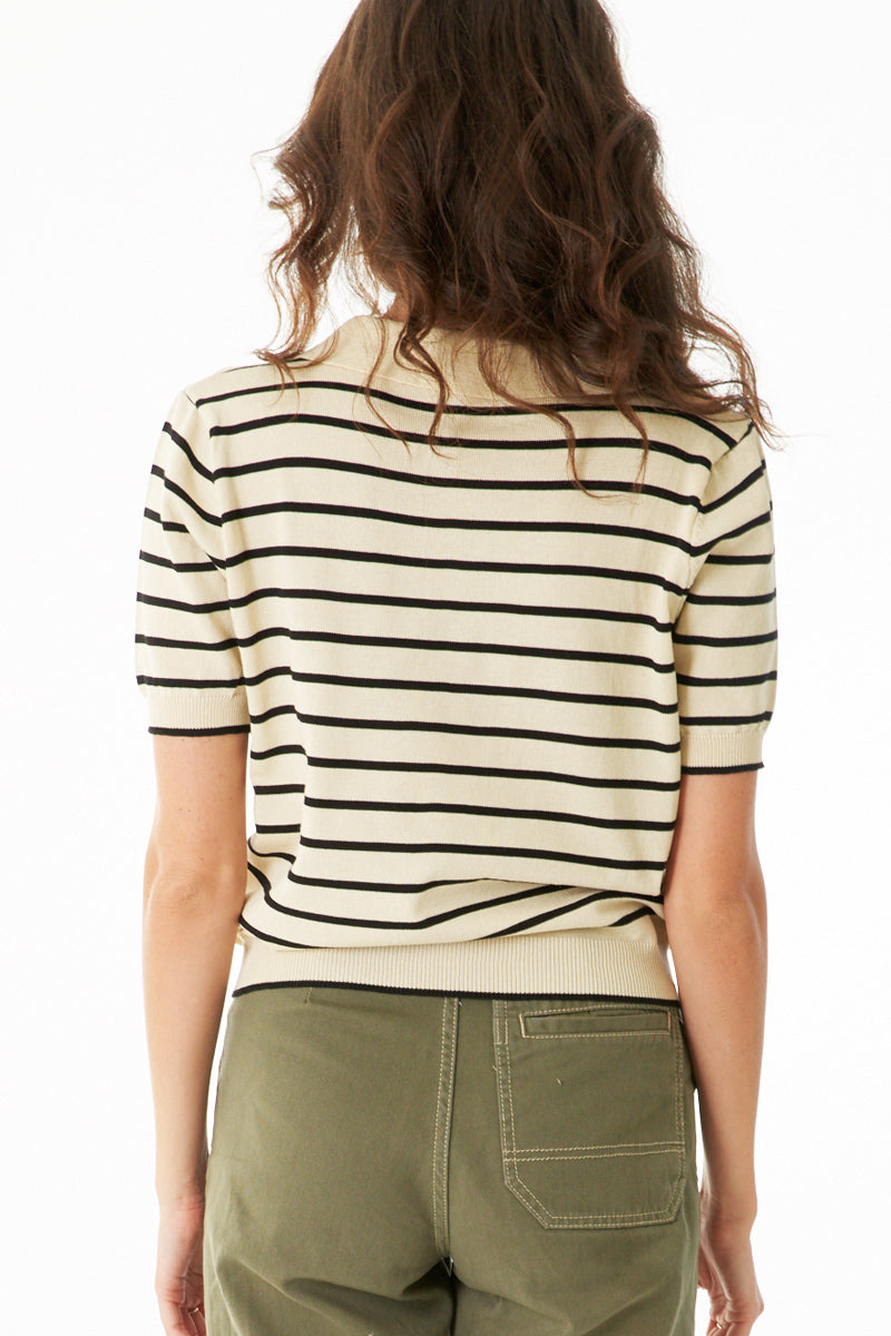 Striped Collared Knit Top