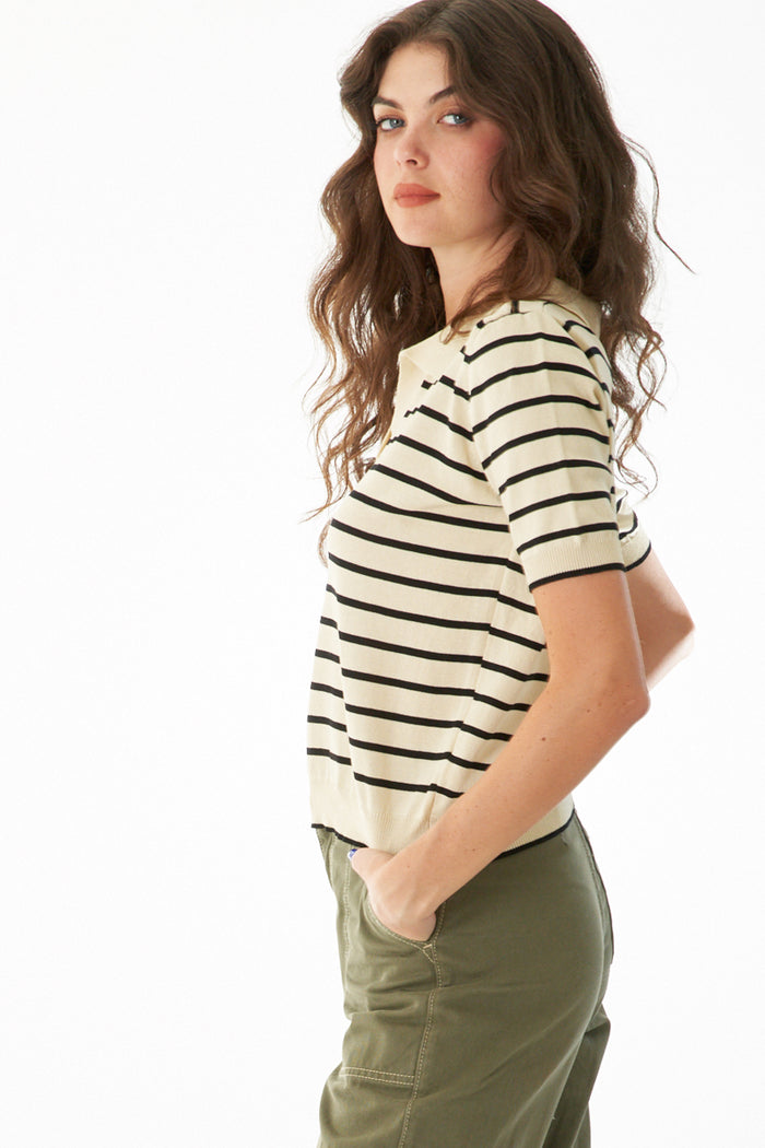 Striped Collared Knit Top