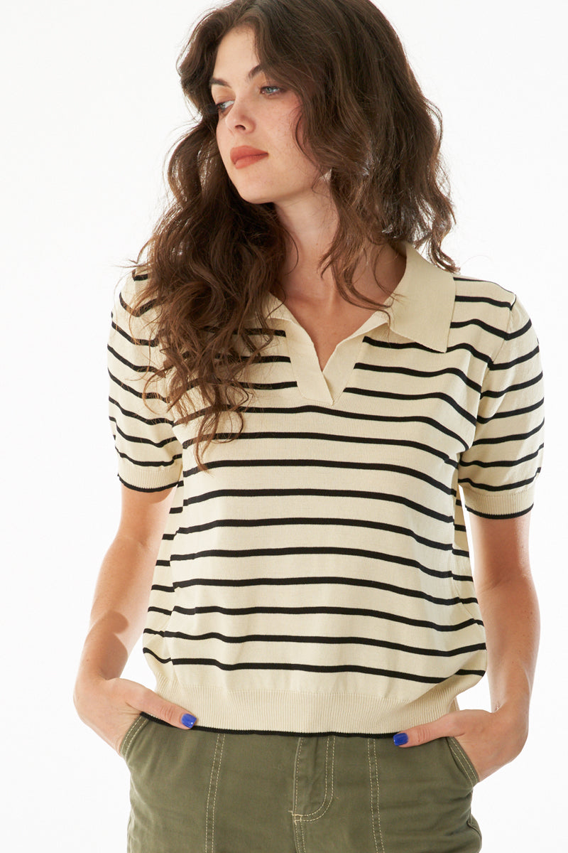 Striped Collared Knit Top