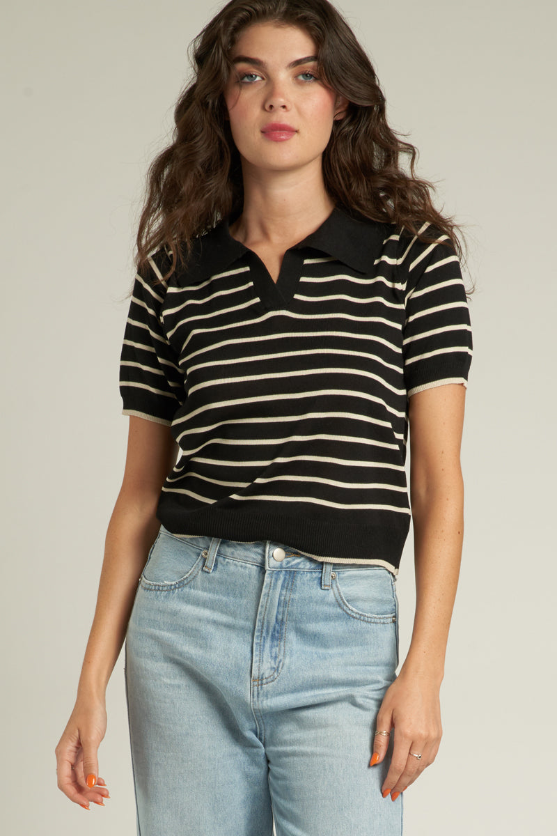 Striped Collared Knit Top