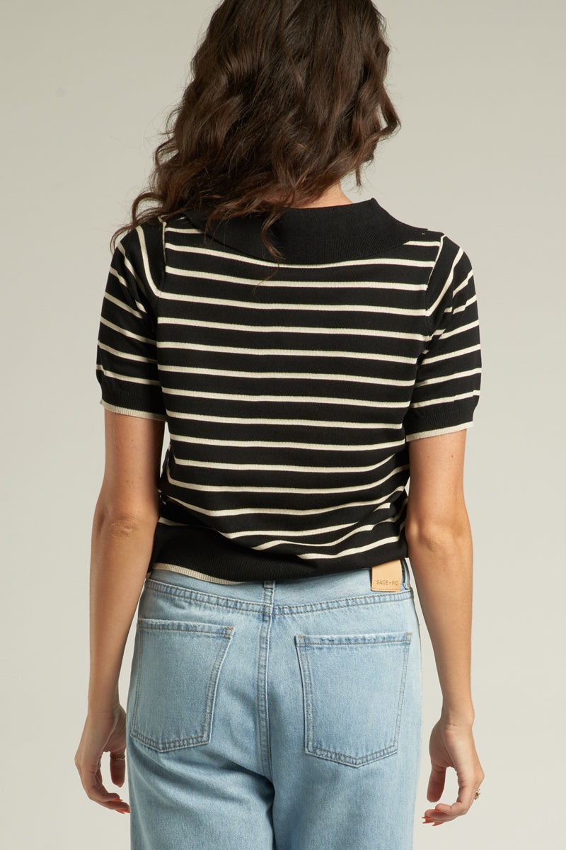 Striped Collared Knit Top