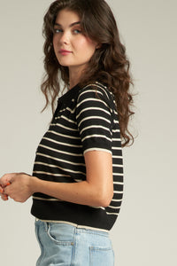 Striped Collared Knit Top