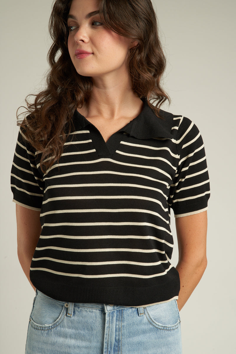 Striped Collared Knit Top