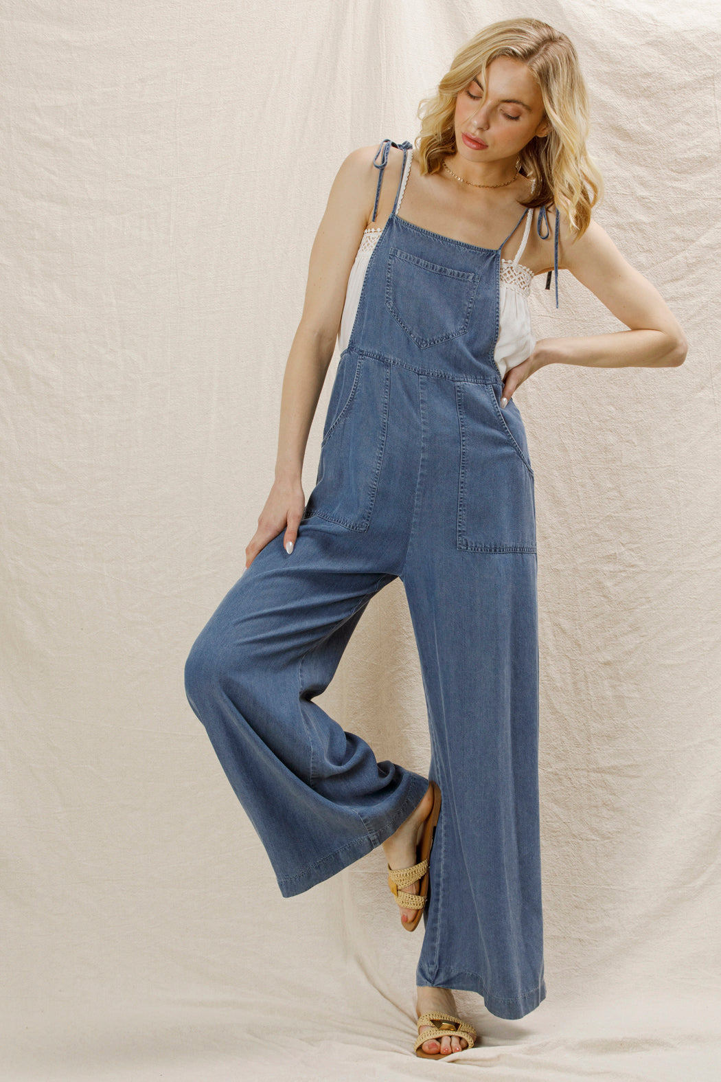 Sara Denim Wide Leg Jumpsuit