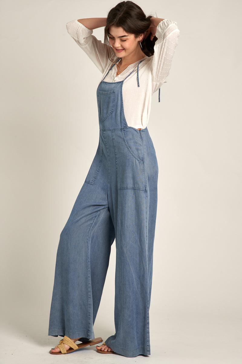 Sara Denim Wide Leg Jumpsuit