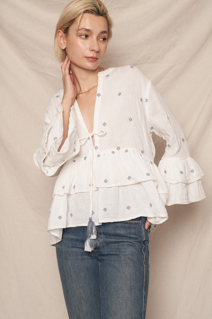 Fiona Embroidered Ruffle Top