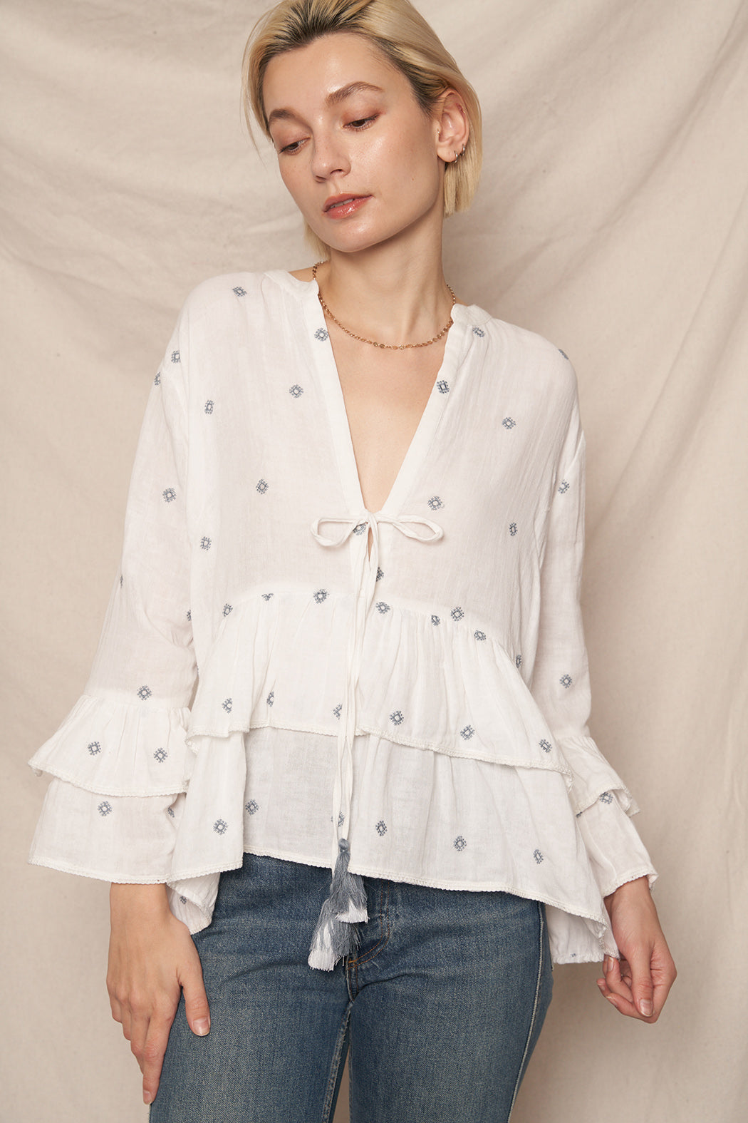 トップス Fiona ruffle tops Fiona Embroidered Ruffle Top – shopencreme