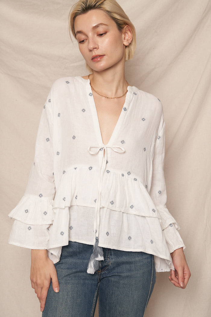 Fiona Embroidered Ruffle Top