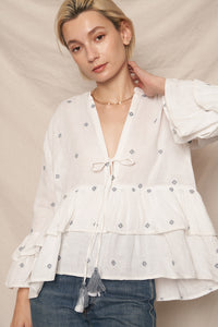 Fiona Embroidered Ruffle Top