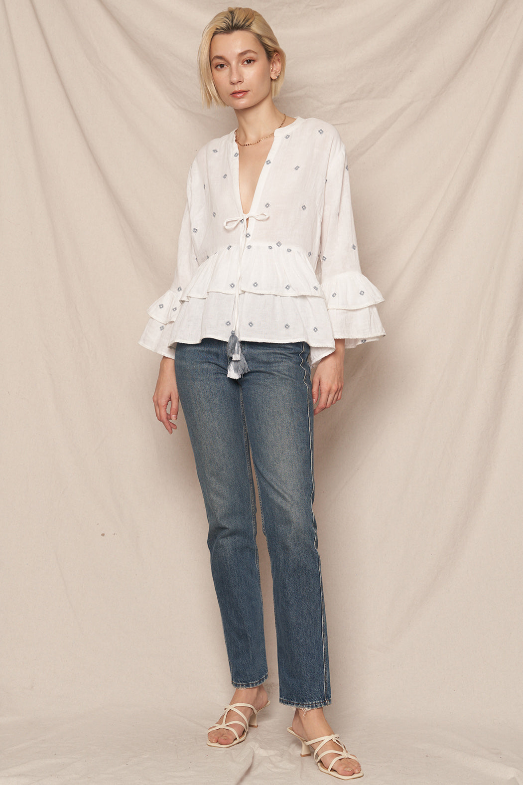 Fiona Embroidered Ruffle Top