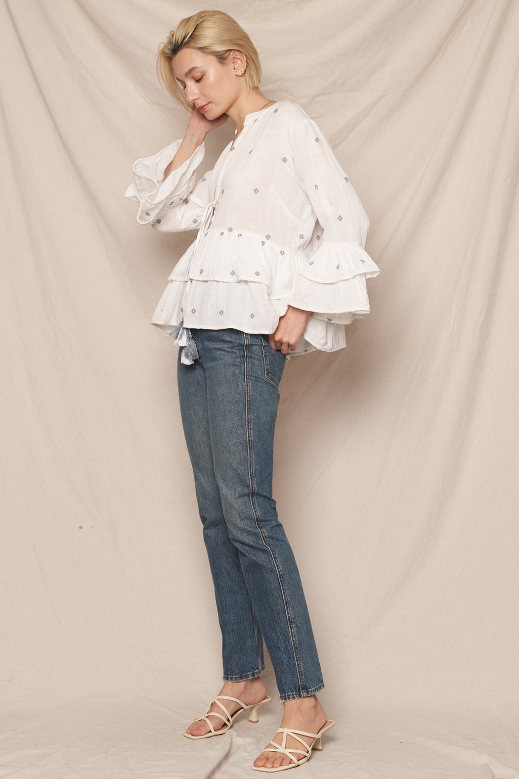 トップス Fiona ruffle tops Fiona Embroidered Ruffle Top – shopencreme