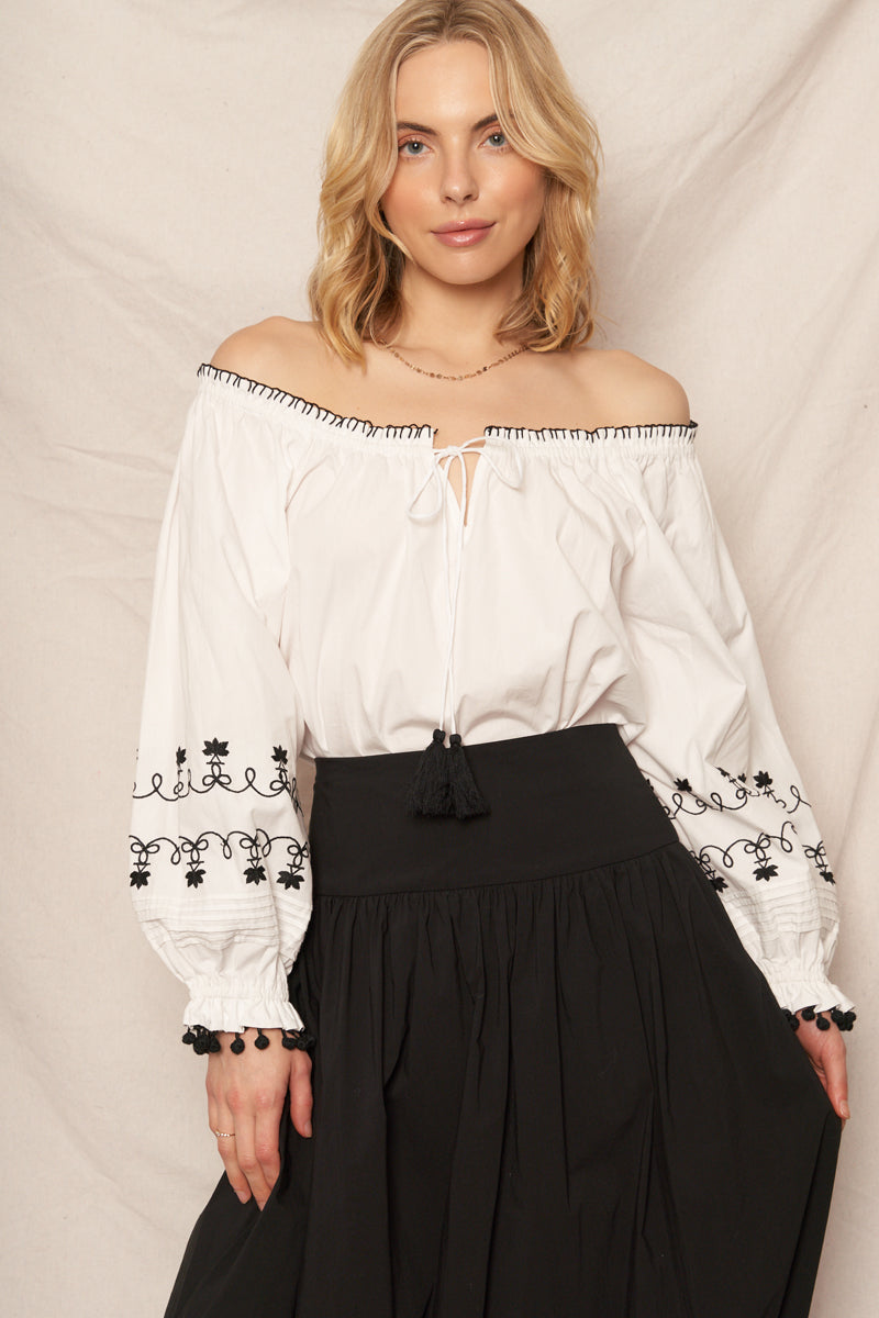 Kiki Embroidered Off Shoulder