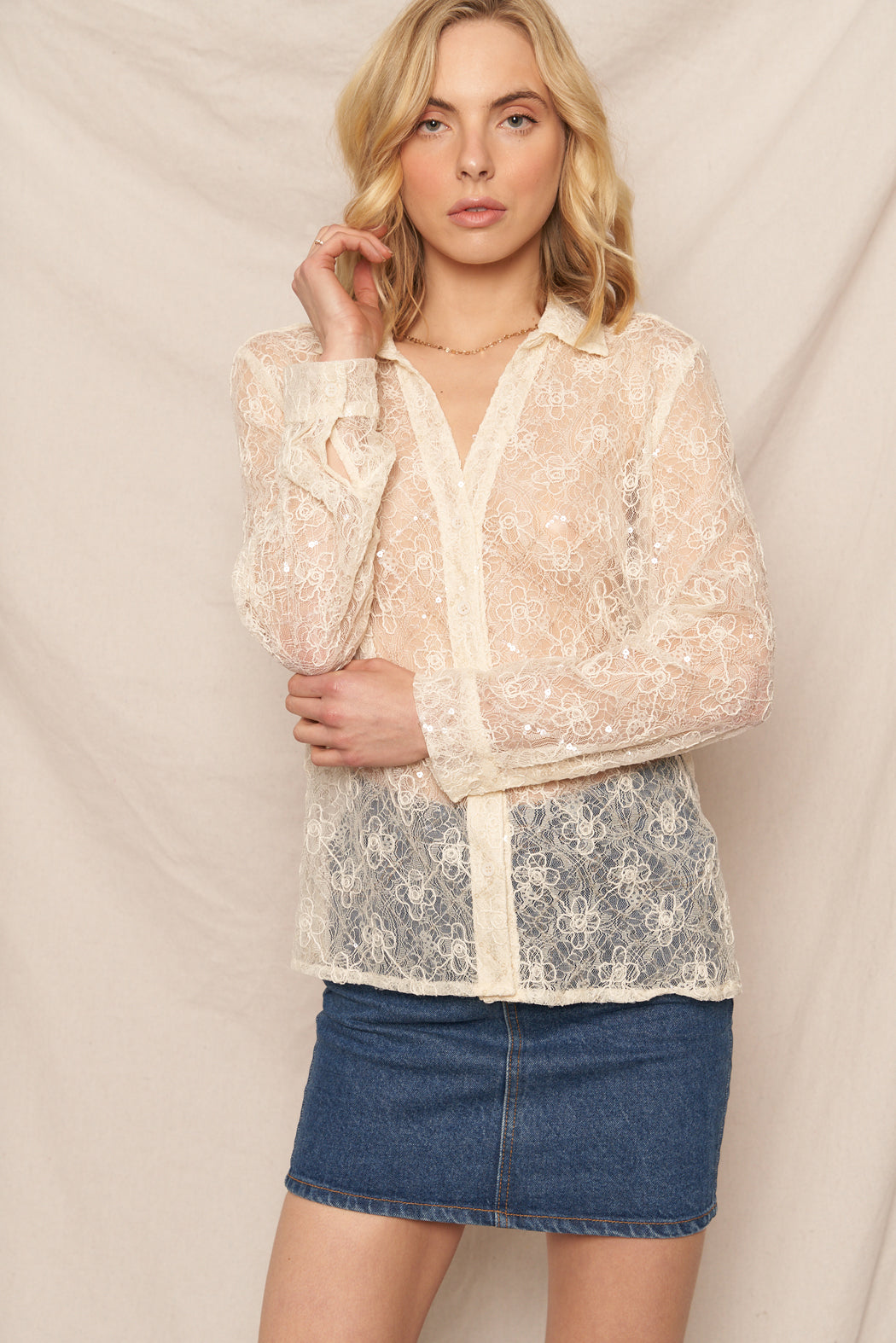 Dear You Lace Button Down