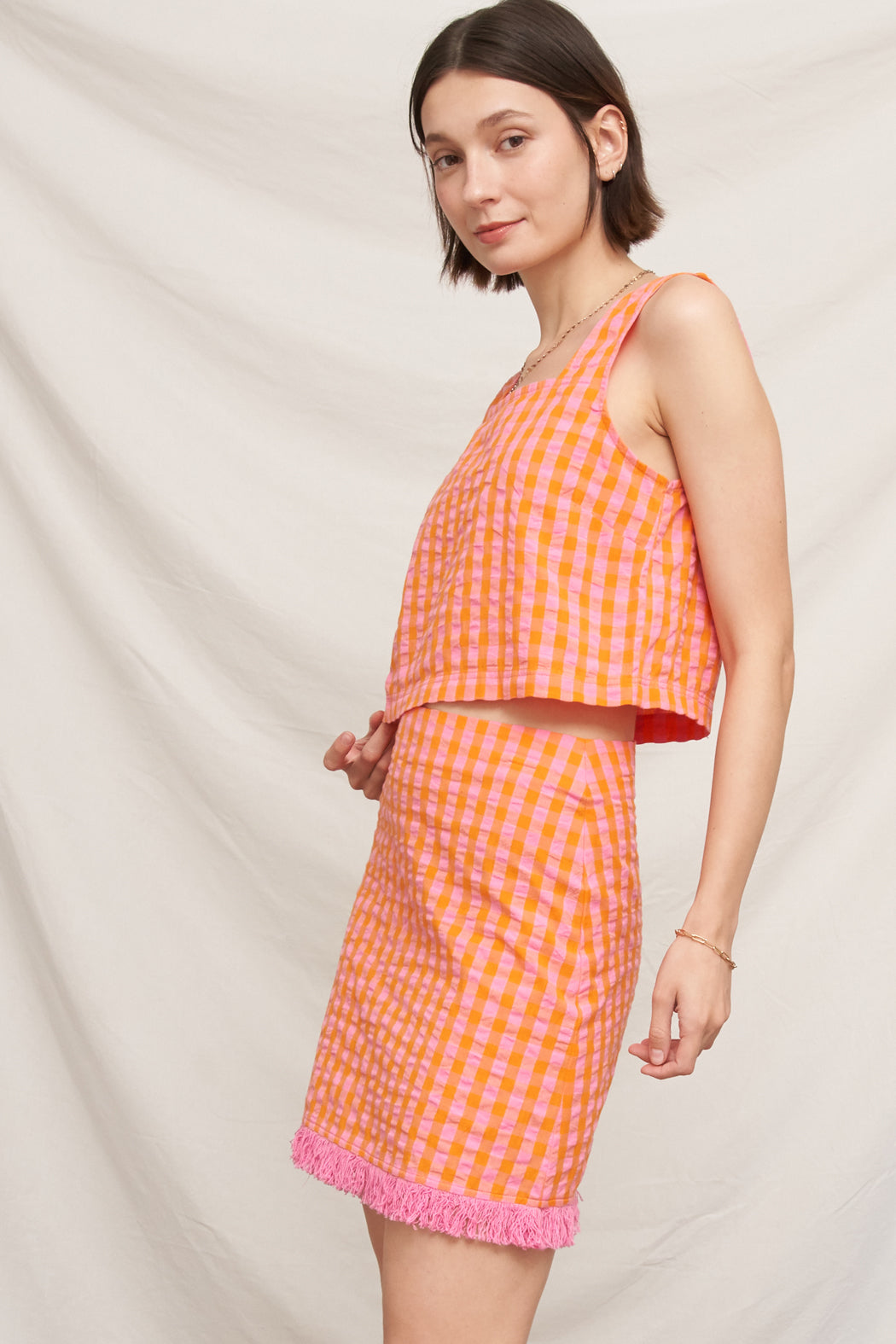 Tangerine Fringe Skirt