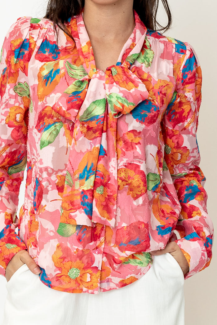 Hibiscus Tied Collar Blouse