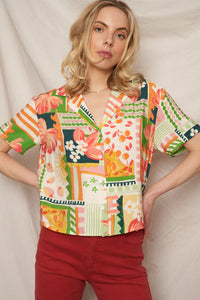 Cerise Tropical Print Blouse