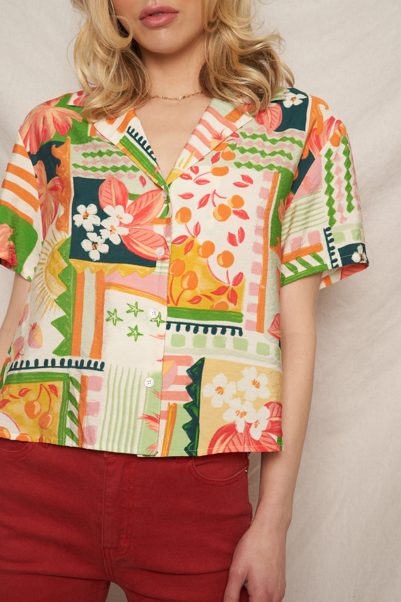 Cerise Tropical Print Blouse